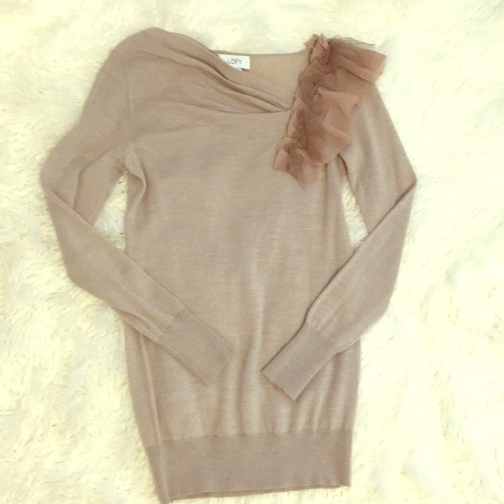 Loft Tulle Ruffle Sweater, XS